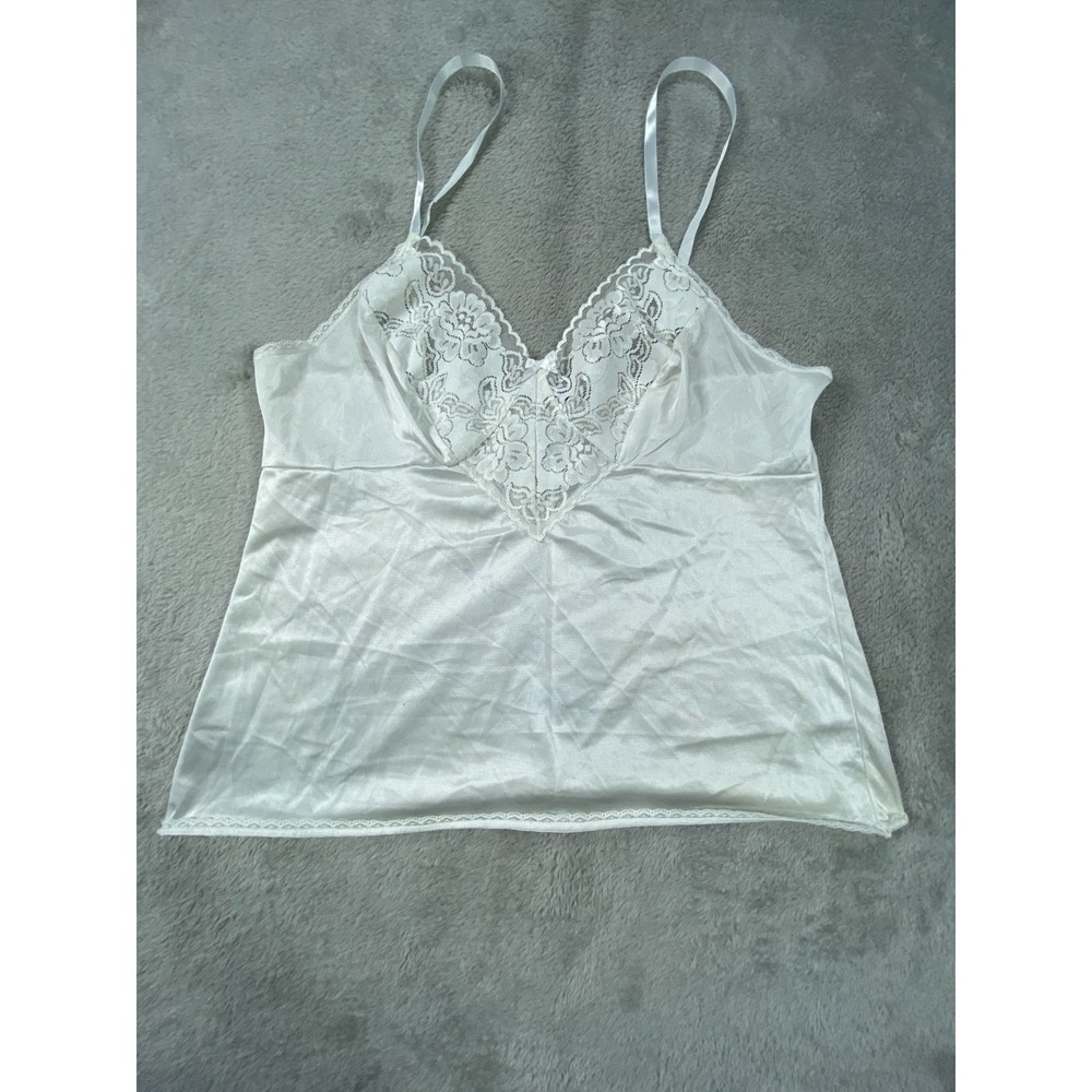 Vanity Fair Camisole Top Womens 36/42 Cream Nylon Lace V-Neck Adjustable Straps